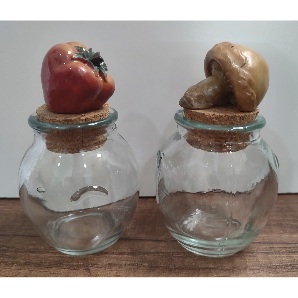 Vtg Shonfeld's Spice Glass Bottles Sculpted Vegetable Resin Cork Lids Lot Of 2